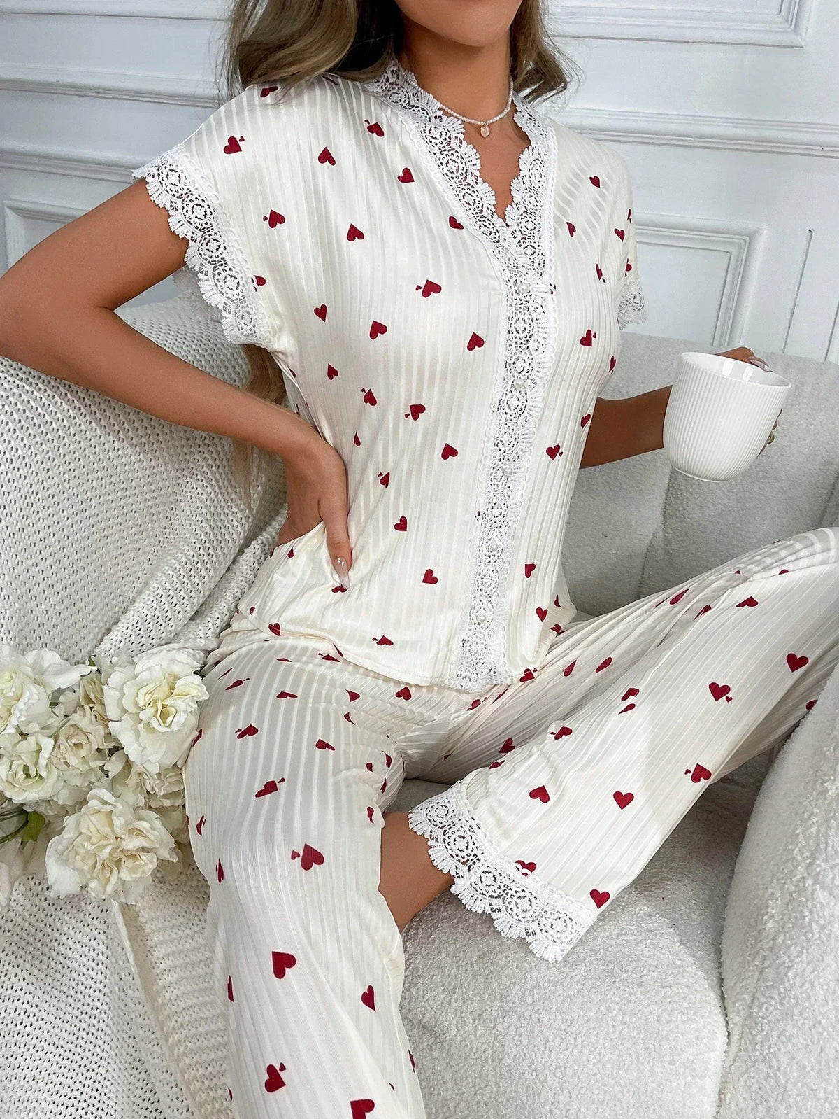 Cherry Print Full-Length Nightwear Set
