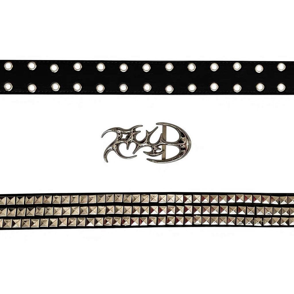 PCCVISION Logo Leather Belt Detachable Buckle Punk Rivet Waist Belt