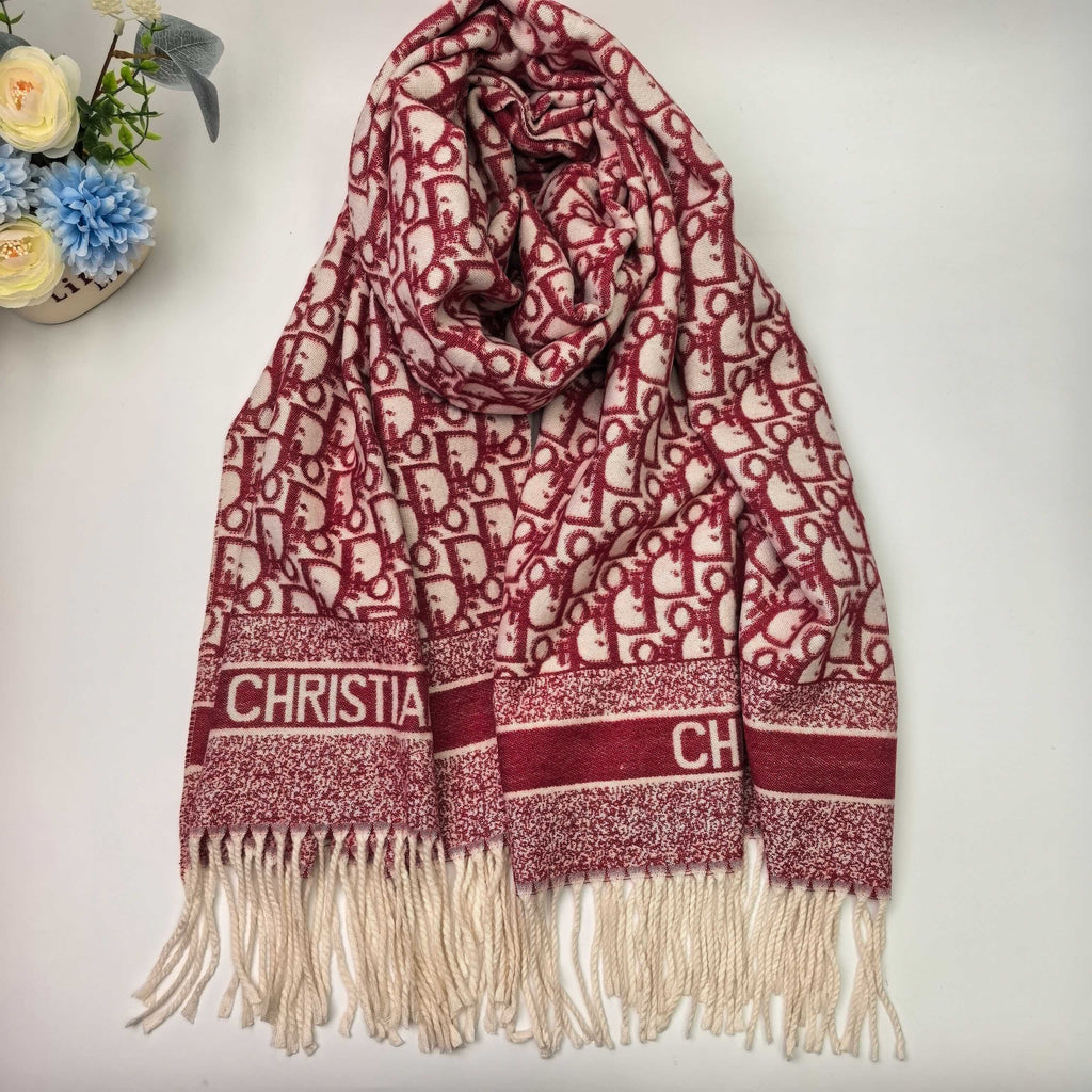 Dior Style Oblique Logo Fringe Scarf