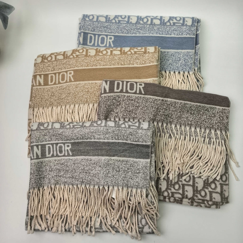 Dior Style Oblique Logo Fringe Scarf