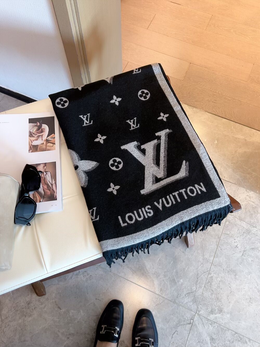 Louis Vuitton Black & Gray Logo Scarf